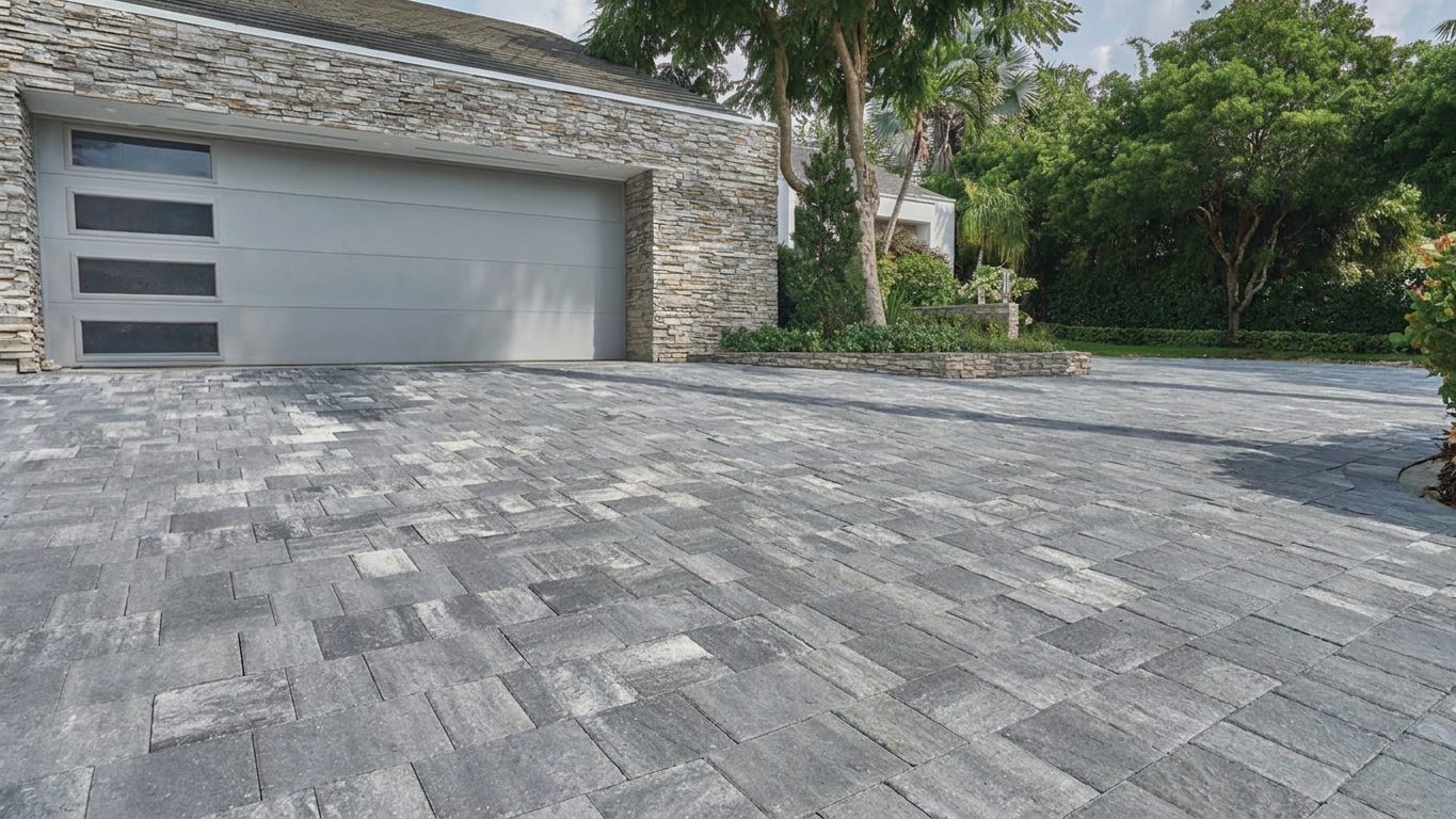 Modern concrete paver driveway installed by Driveway & Paver Solutions