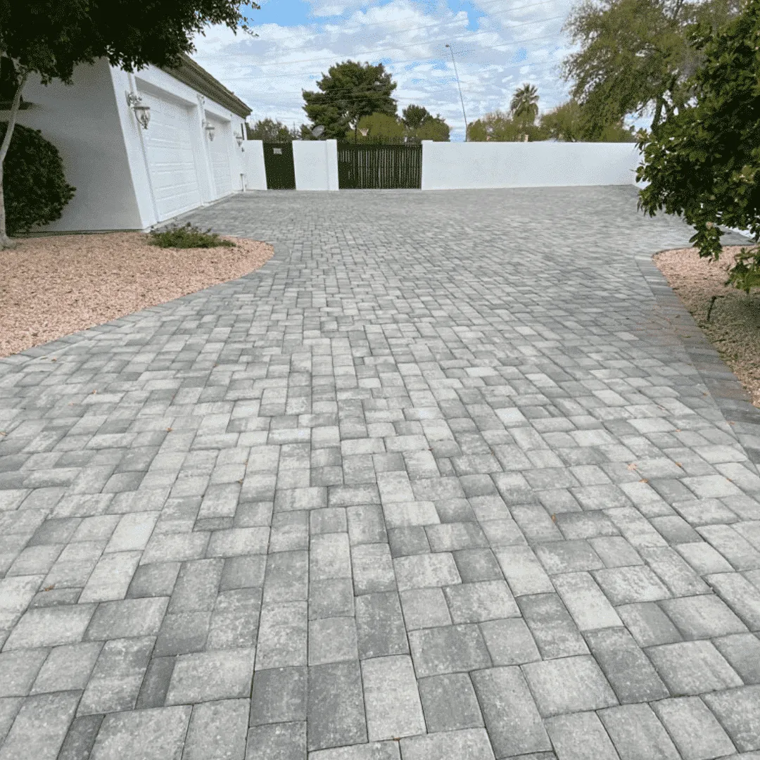 Travertine style paver driveway Miami Beach