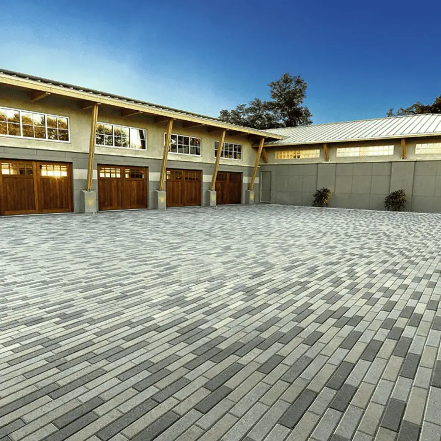 Large parking area with grey and white pavers
