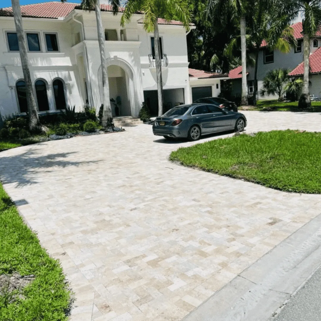 Large circular driveway with pavers in Kendall FL