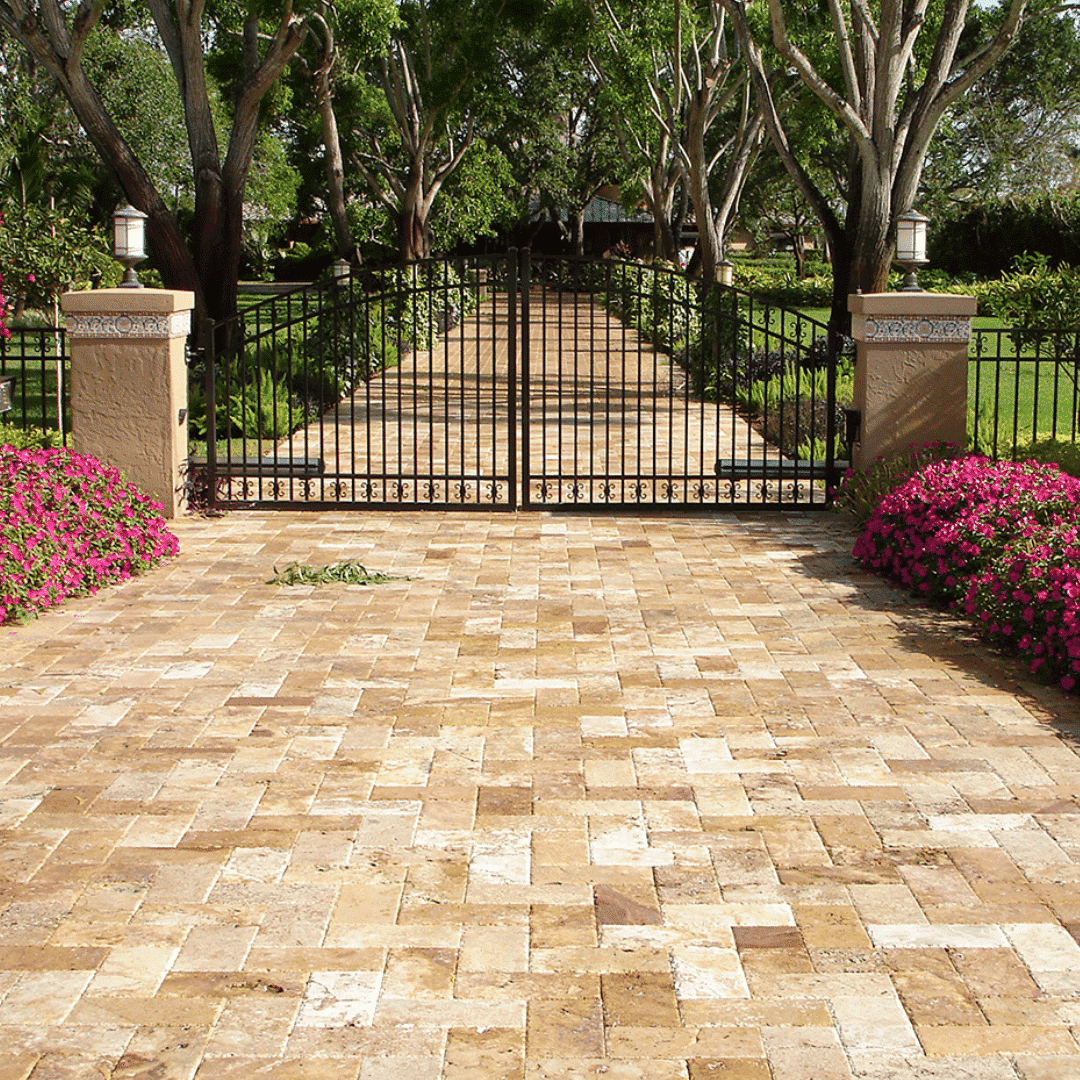Luxury French Pattern Travertine driveway Coconut Grove