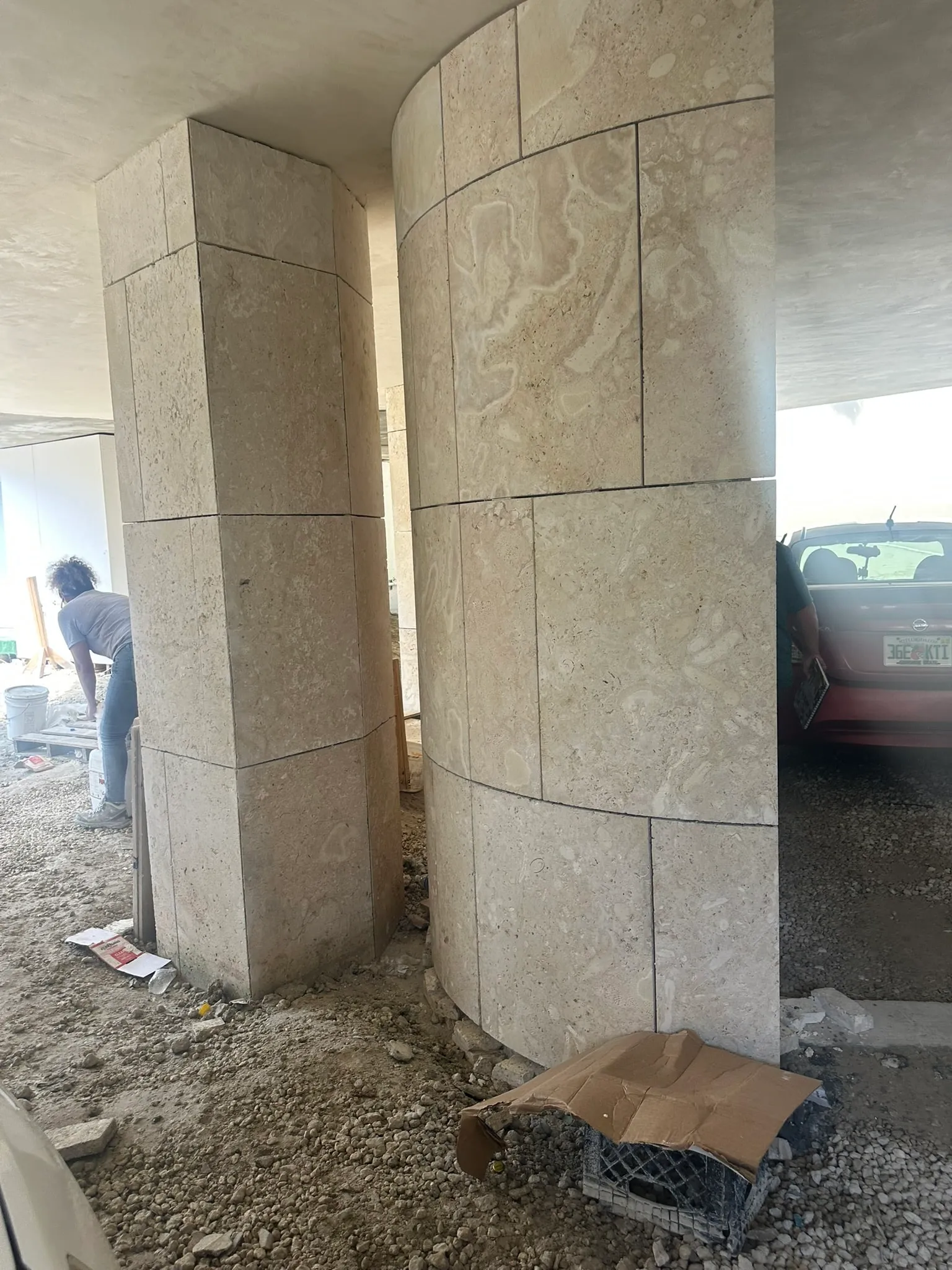 Modern split face stone veneer feature wall Coral Gables