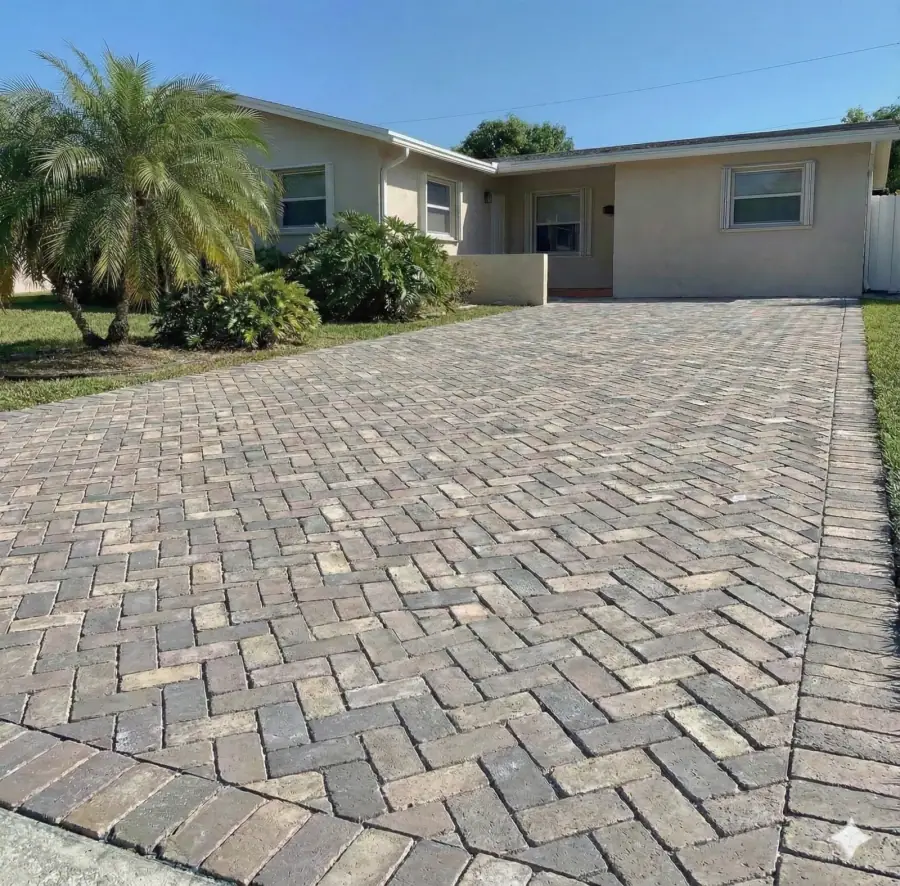Finished Concrete Paver Driveway Installation